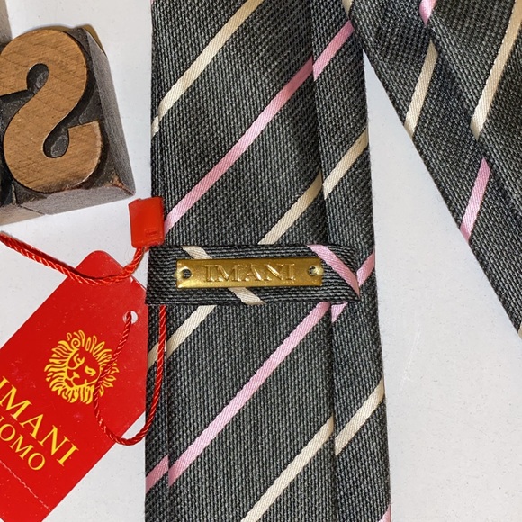 🆕IMANI UOMO Charcoal Grey with Pink & Cream Diagonal Stripes - Picture 6 of 10